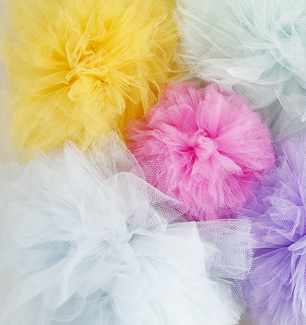 blank canvas tote bags with Colorful tulle pom poms