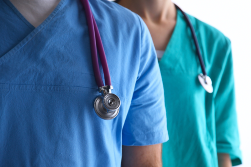 Closeup portrait of a two doctors with stethoscope