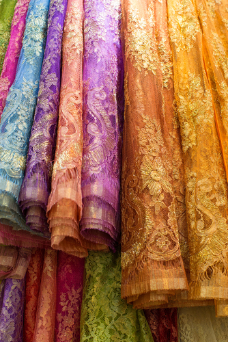 colorful lace fabric.