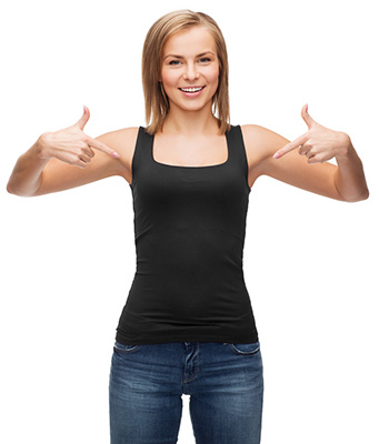 woman pointing plain black tank top