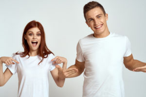 couple wearing white t shirts