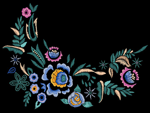 embroidered flowers on neck line