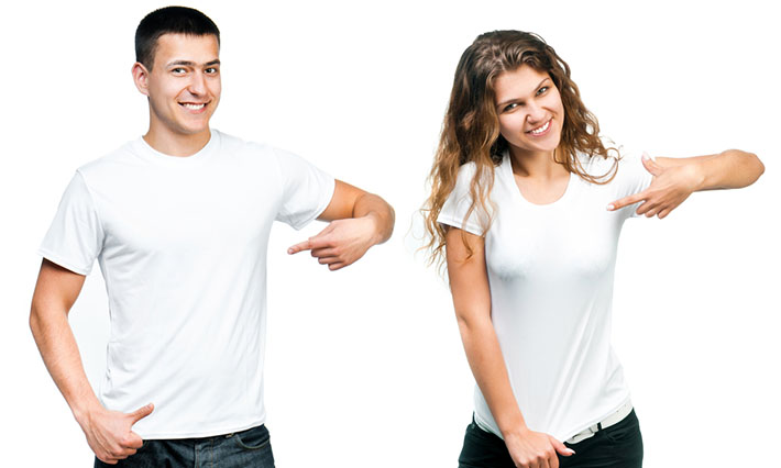 pair pointing at white t shirts