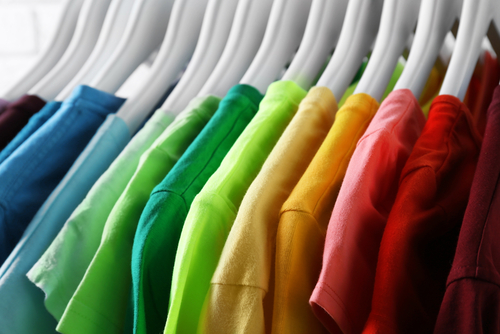 colorful t shirts on hangers